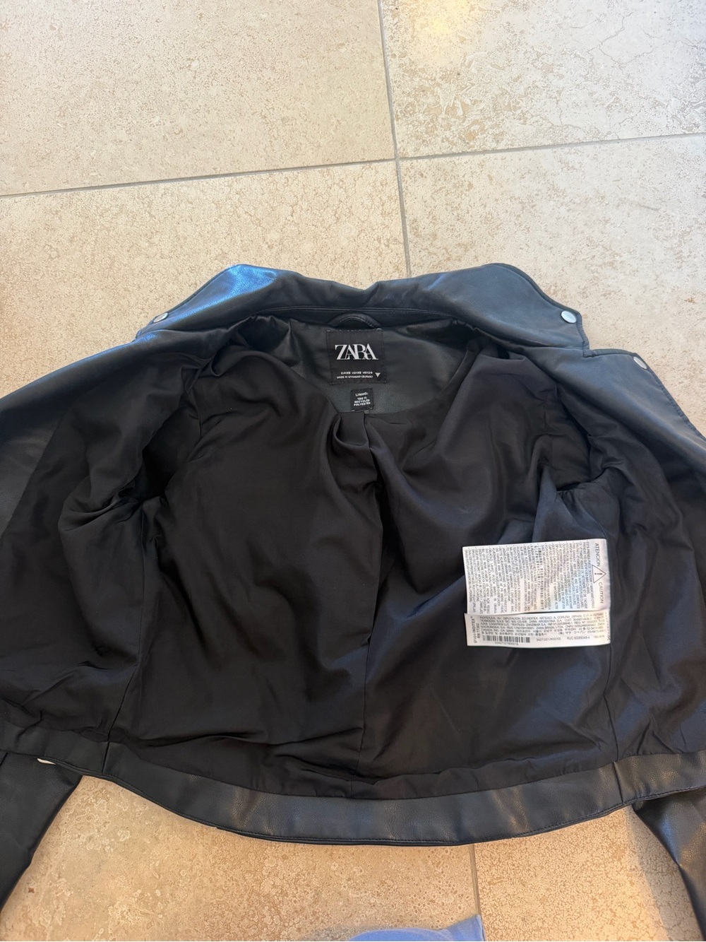 Zara Black Faux Leather Cropped Biker Jacket - Picture 5 of 5